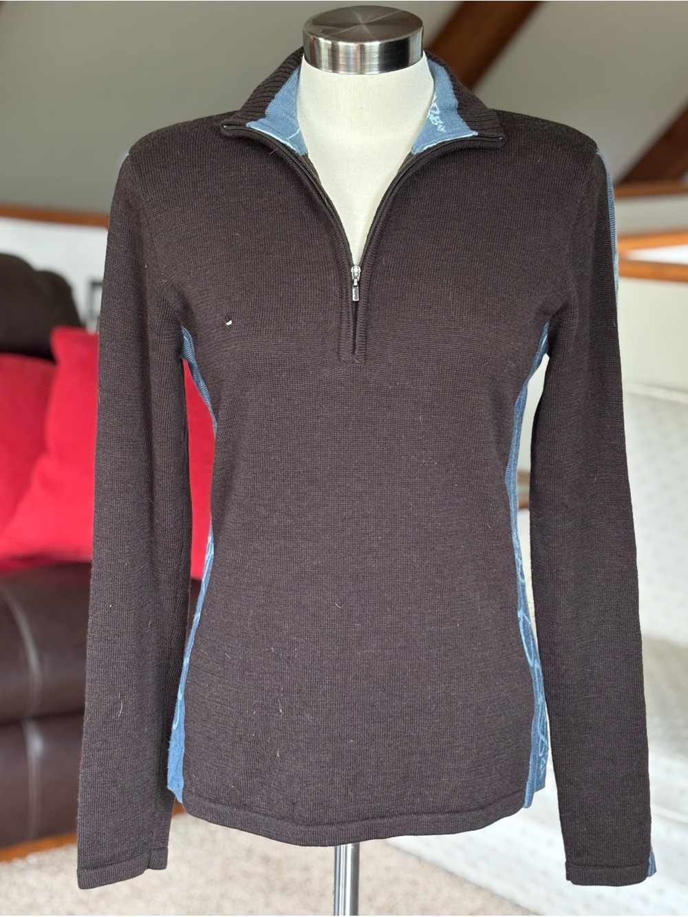 Women's Smartwool Quarter-Zip Sweater with Blue Trim